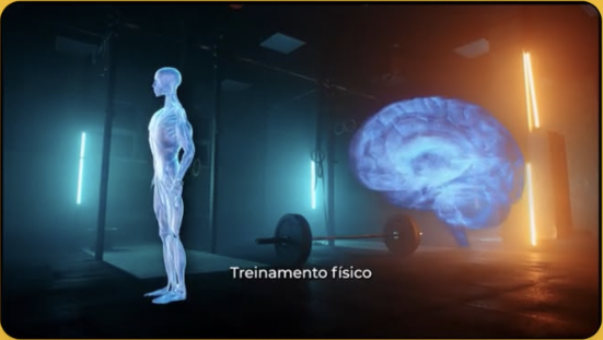 Capa do vídeo: figura humana e cérebro representando corpo e mente no treinamento físico
